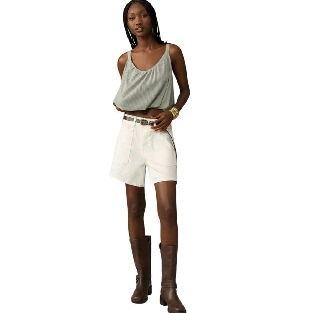 Anthropologie Sheer Ribbed Buckle Bubble Tank Green Size Medium Large NWT Crop - Picture 3 of 13